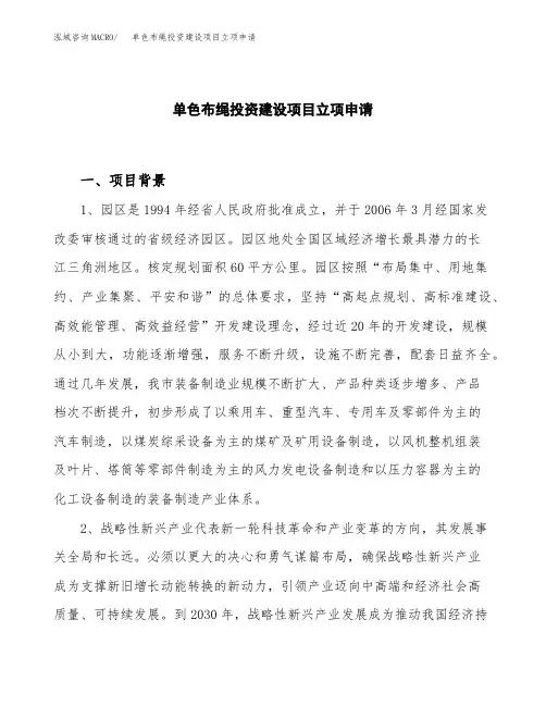单色布绳投资建设项目立项申请(样本)