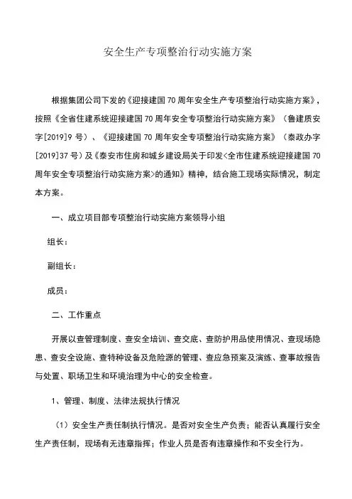 安全生产专项整治行动实施方案(1)