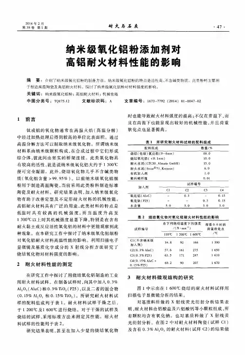 纳米级氧化铝粉添加剂对高铝耐火材料性能的影响