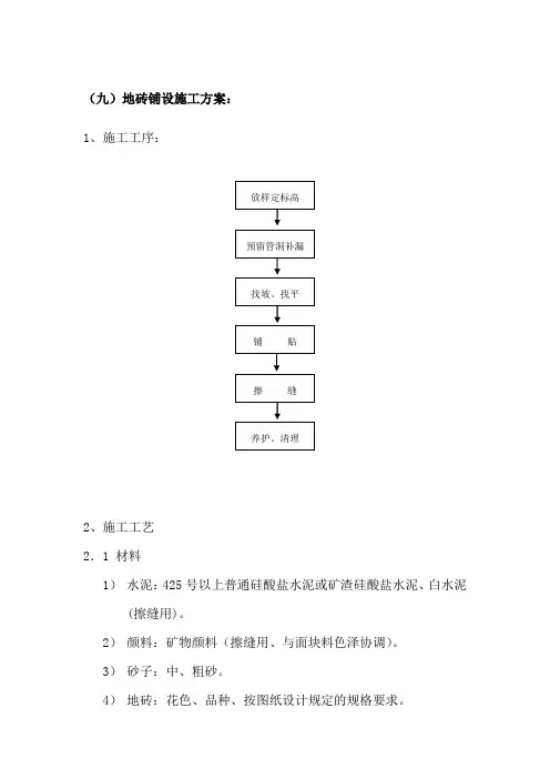 地砖铺设施工方案：