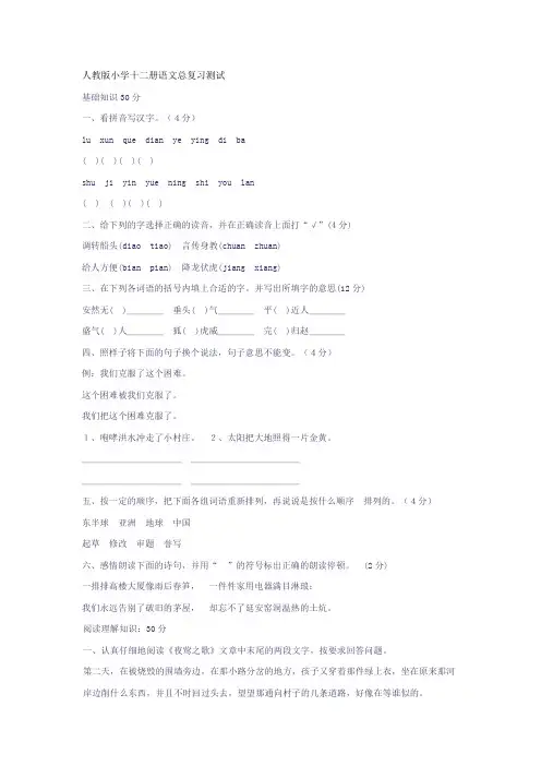 人教版小学十二册语文总复习测试