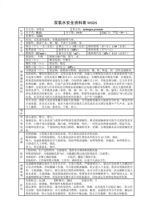 双氧水安全资料表MSDS