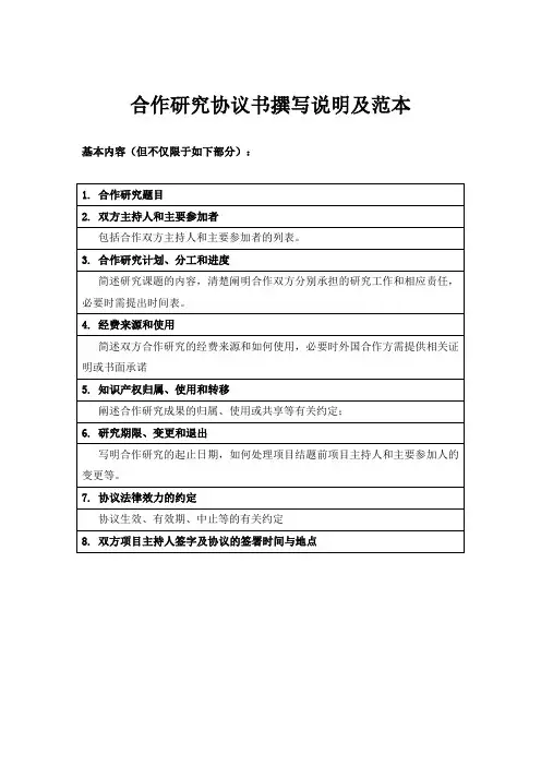 NSFC国际合作项目合作协议模板