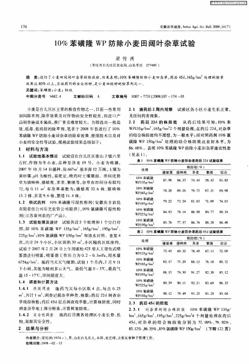 10%苯磺隆WP防除小麦田阔叶杂草试验