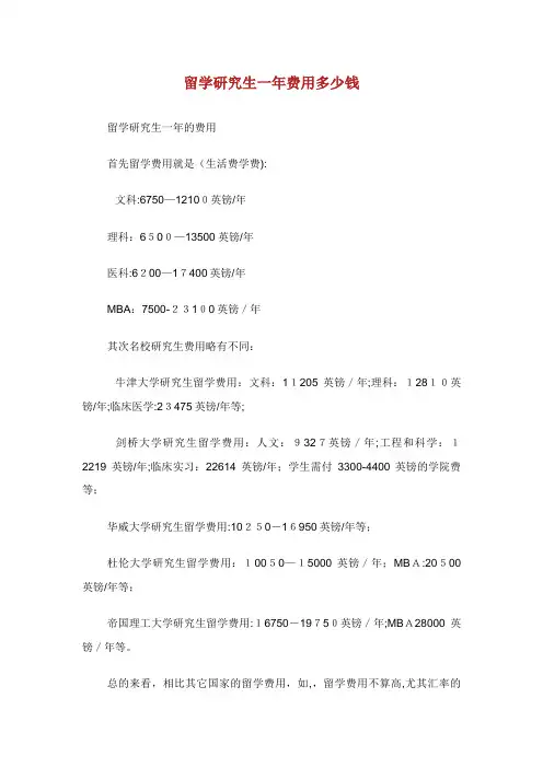 留学研究生1年费用多少钱