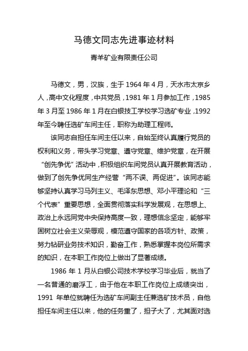 马德文同志先进事迹材料