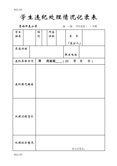 最新学生违纪处理情况记录表