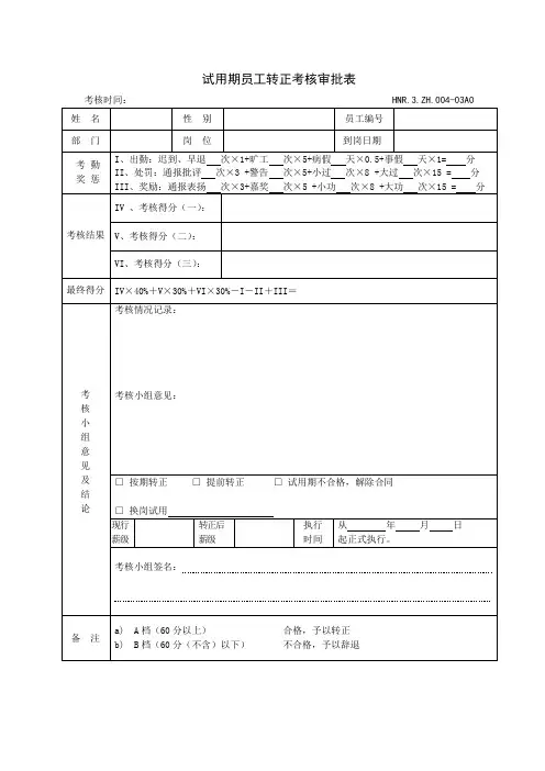 试用期员工转正考核审批表