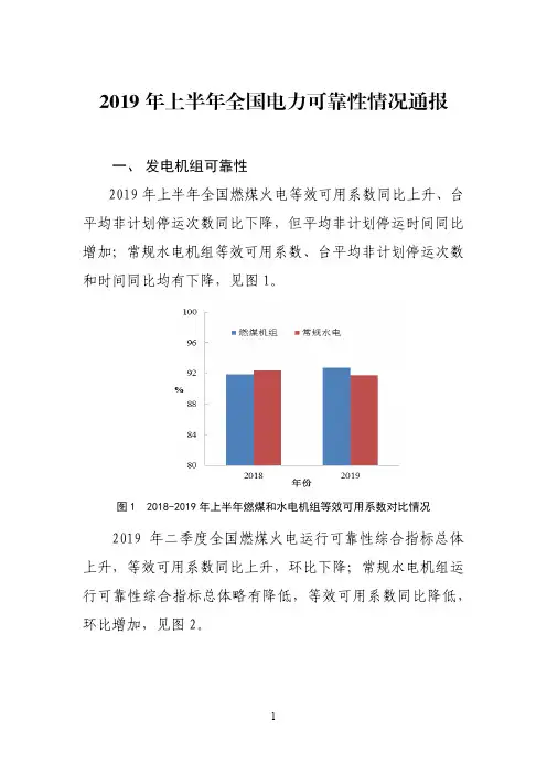 2019年上半年全国电力可靠性指标报告
