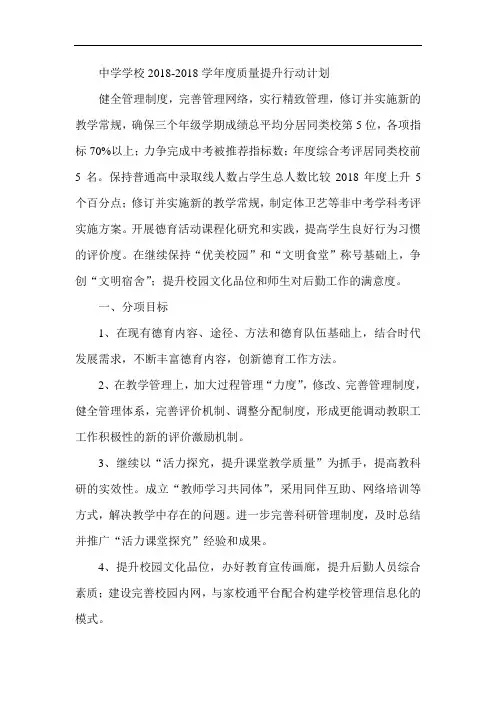 最新-中学学校2018学年度质量提升行动计划(2)001 精品