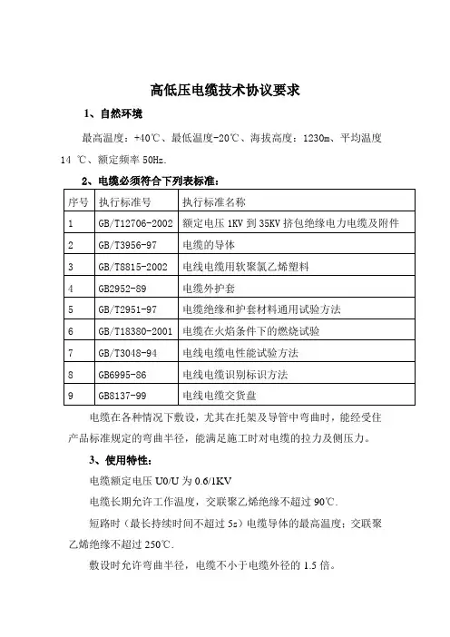 高低压电缆技术协议