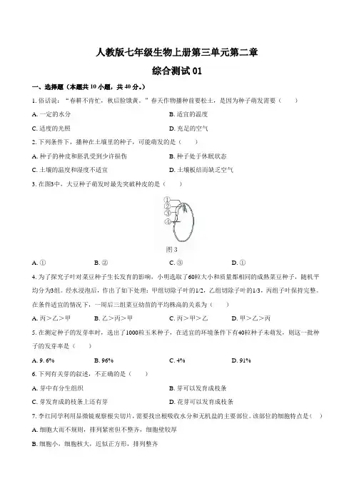 人教版七年级生物上册 第三单元第二章《被子植物的一生》测试卷01含答案