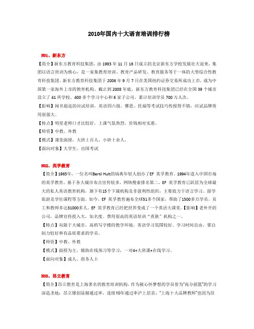 2010教育机构排行榜简介