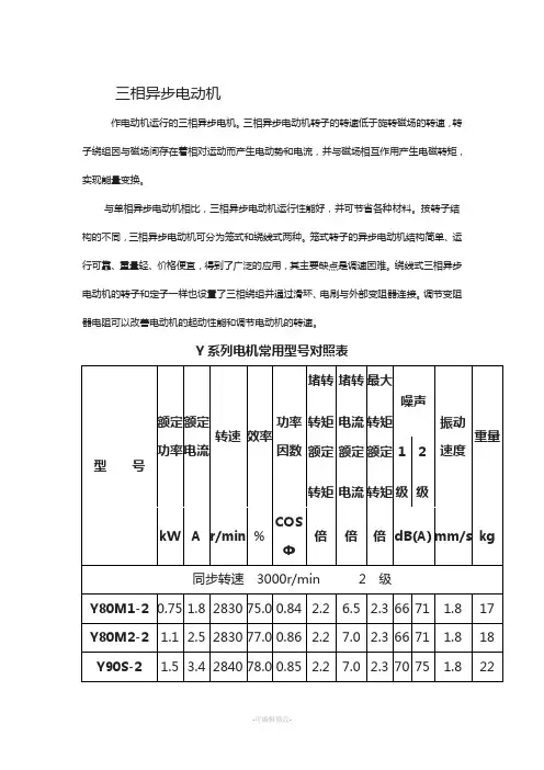 y三相异步电机型号大全资料