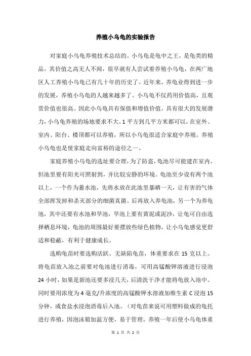养殖小乌龟的实验报告
