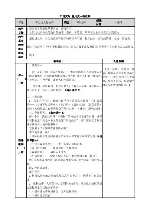 部编版四年级语文上册 第8单元 口语交际：讲历史人物故事 教案