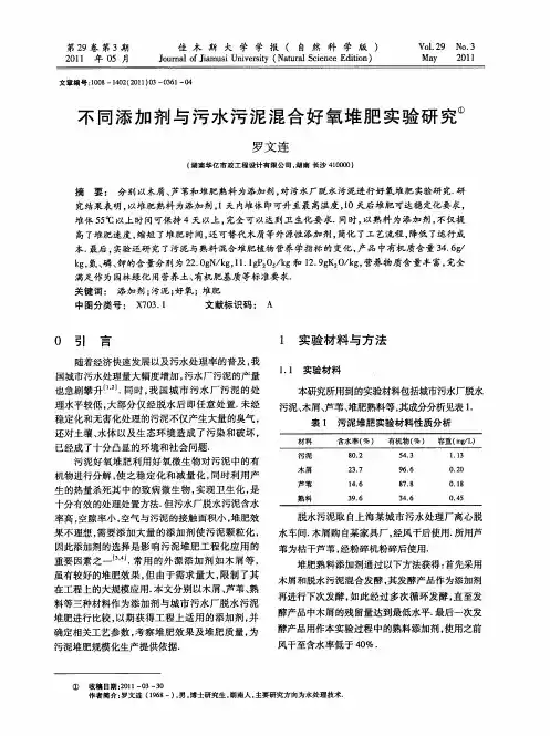 不同添加剂与污水污泥混合好氧堆肥实验研究