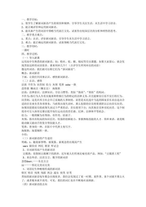 新词新语与流行文化教案