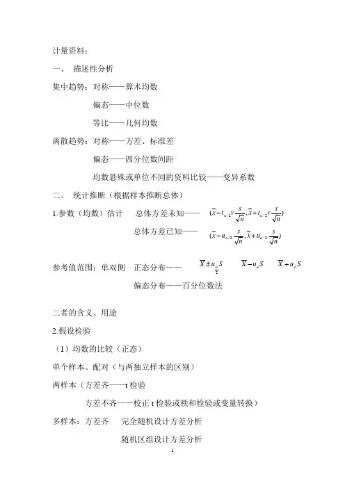 医学统计学统计方法总结