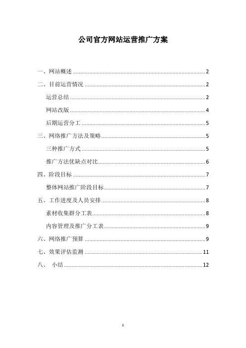 公司官方网站运营推广方案