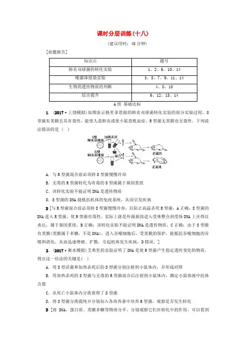 2018届高三生物一轮复习第6单元第1讲DNA是主要的遗传物质分层训练