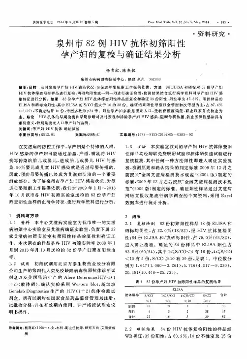 泉州市82例HIV抗体初筛阳性孕产妇的复检与确证结果分析