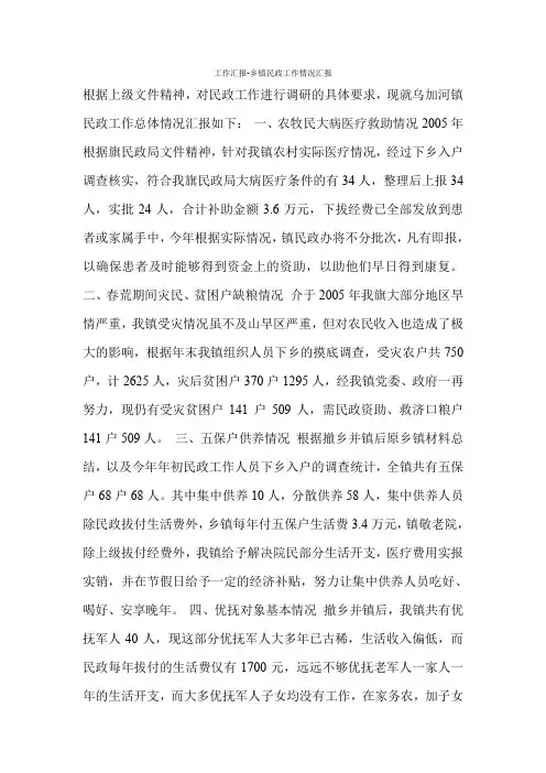 工作汇报-乡镇民政工作情况汇报