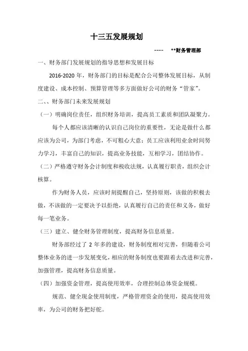 财务部十三五发展规划