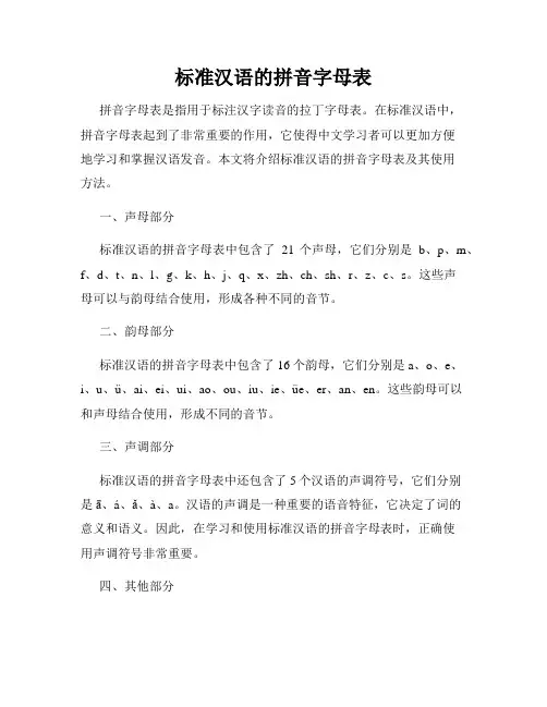 标准汉语的拼音字母表