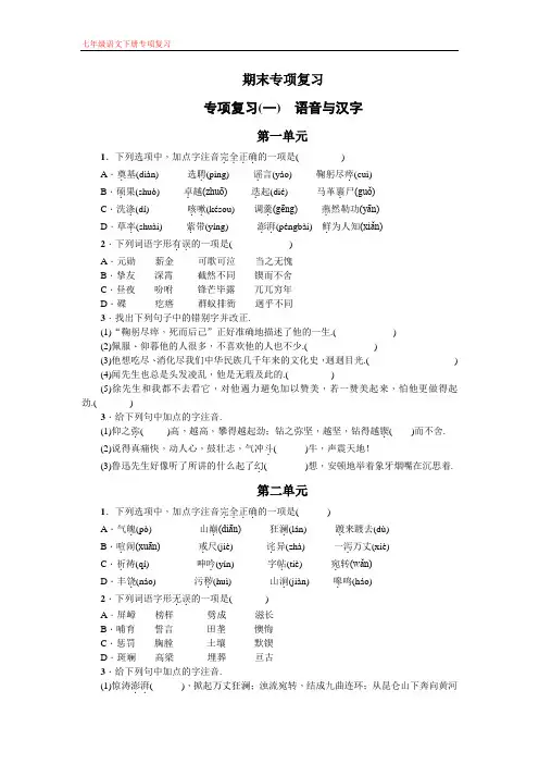 七年级语文下册(部编版)专项复习(一) 语音与汉字