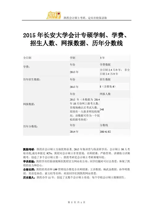 2015年长安大学会计专硕学制、学费、招生人数、网报数据、历年分数线