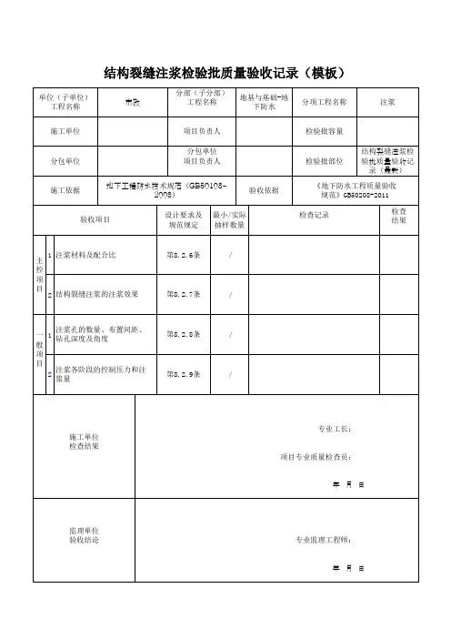 结构裂缝注浆检验批质量验收记录(模板)