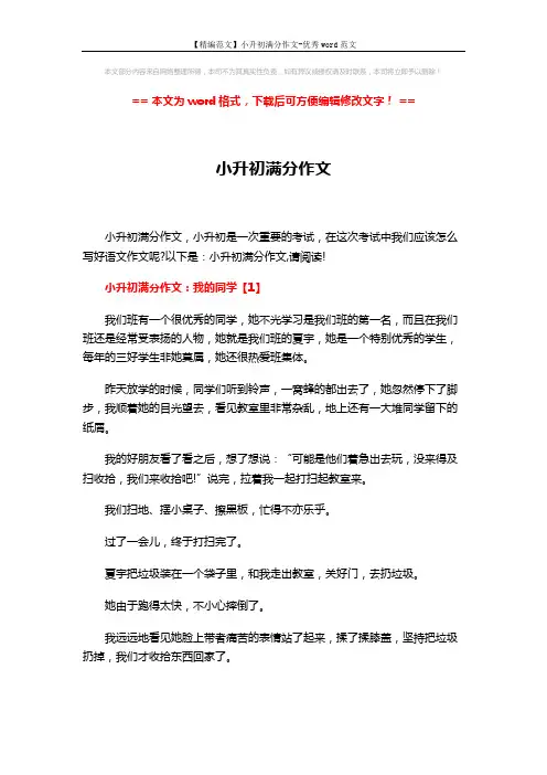 【精编范文】小升初满分作文-优秀word范文 (4页)
