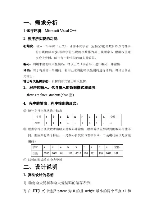 哈夫曼编译码课程设计报告