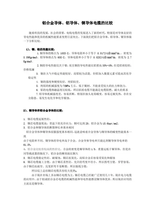 合金导体、铜导体、铝导体比较