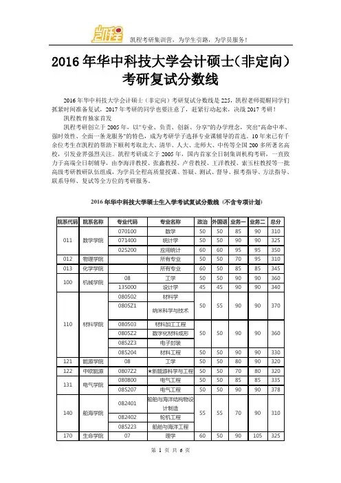 2016年华中科技大学会计硕士(非定向)考研复试分数线