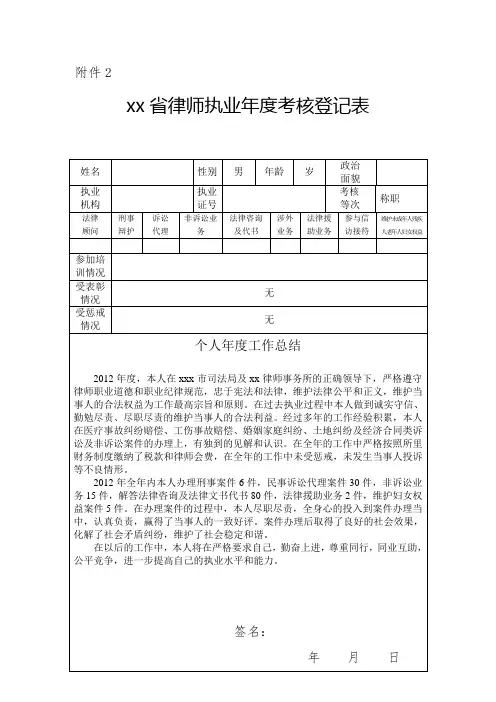 律师执业考核表(样板)
