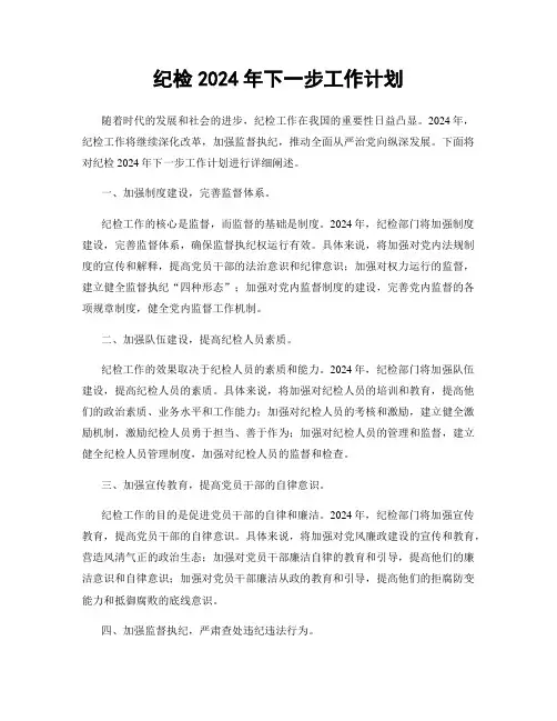 纪检2024年下一步工作计划