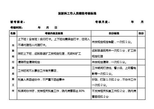 放射科员工绩效考核标准