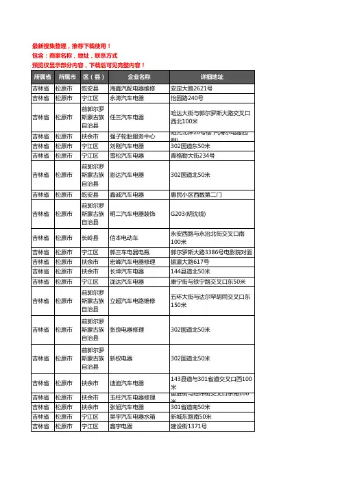 新版吉林省松原市汽车电器企业公司商家户名录单联系方式地址大全180家