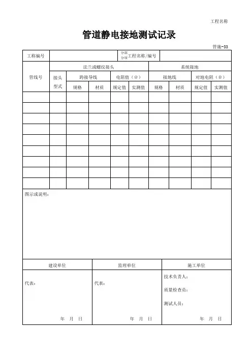 管施-33 管道静电接地测试记录