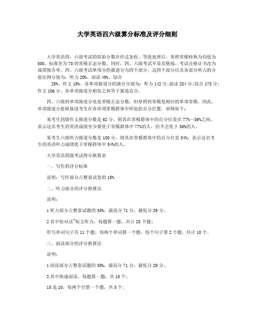 大学英语四六级算分标准及评分细则