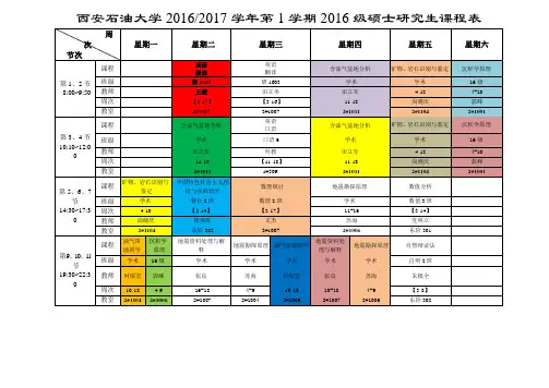 2016-2017学年第一学期硕士研究生课程表