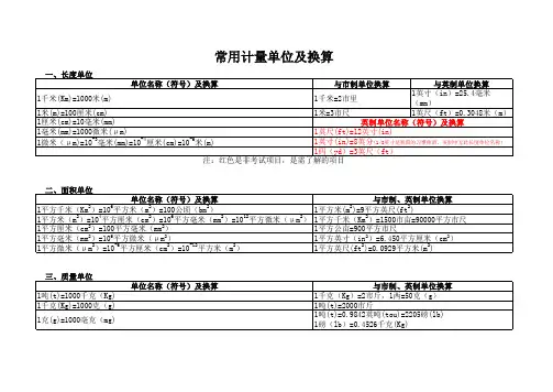 计量单位换算