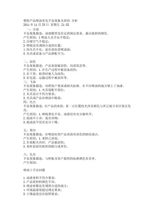 塑胶产品喷油常见不良现象及原因 分析