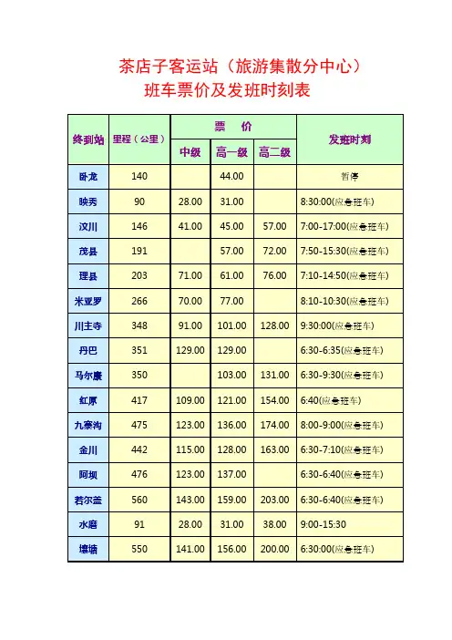 成都茶店子客运站时刻表