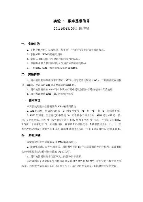 通信原理实验一  数字基带信号