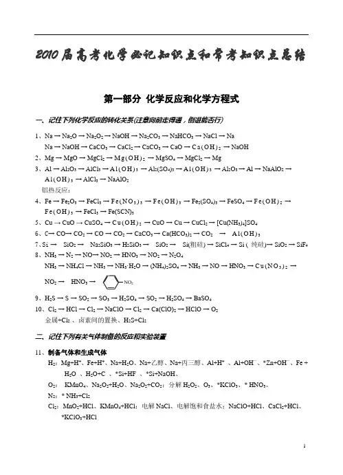 高考化学必记知识点和常考知识点总结