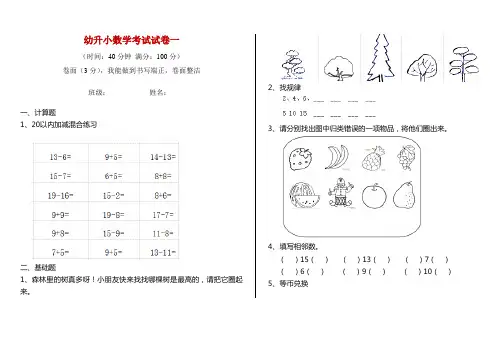 幼升小数学考试试卷一