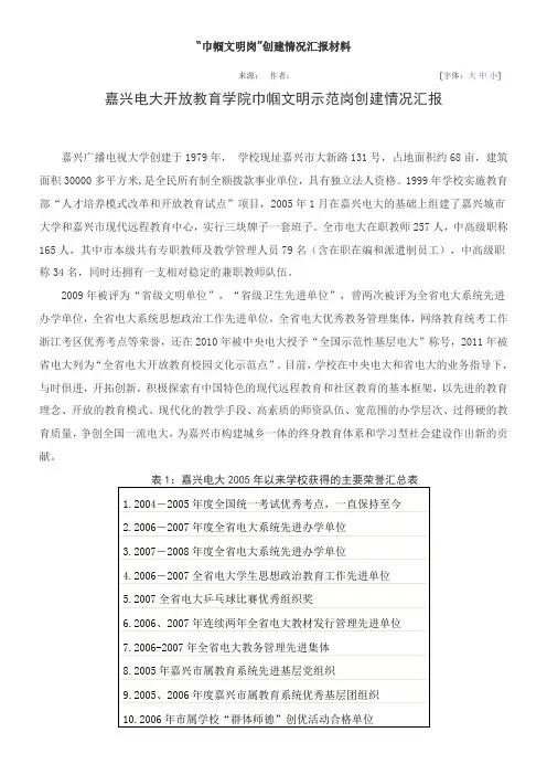 “巾帼文明岗”创建情况汇报材料